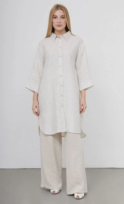 Платье-рубашка изо льна в полоску GRIOL Платье-рубашка изо льна в полоску GRIOL